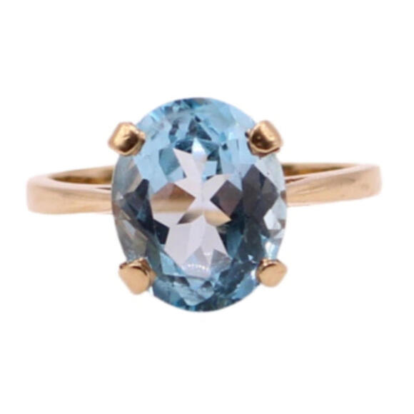 14kt Yellow Gold Oval Swiss Blue Topaz Cocktail Ring Size 6.75